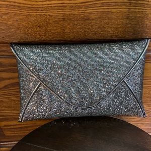 Silver Glitter Clutch bag with detachable strap
